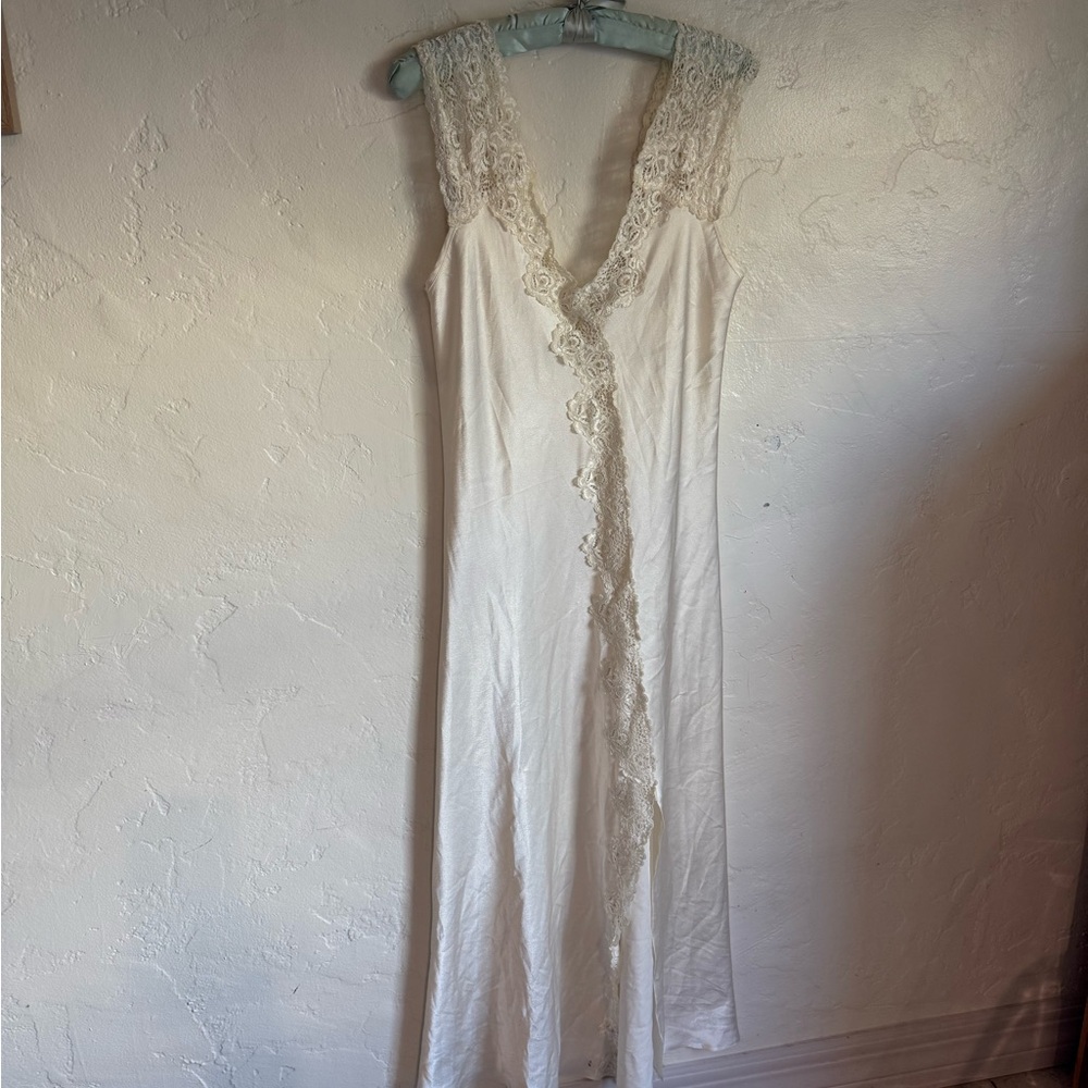 White Lace Trim Chemise Silky Sleepwear